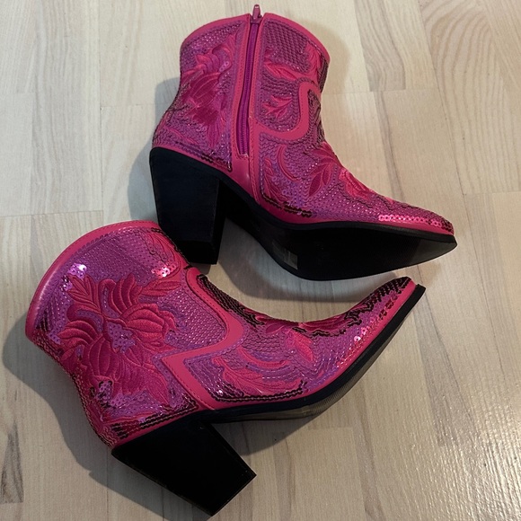 Cowgirl pink magenta shiny sequins western cowboy boots women’s girls - Picture 4 of 11
